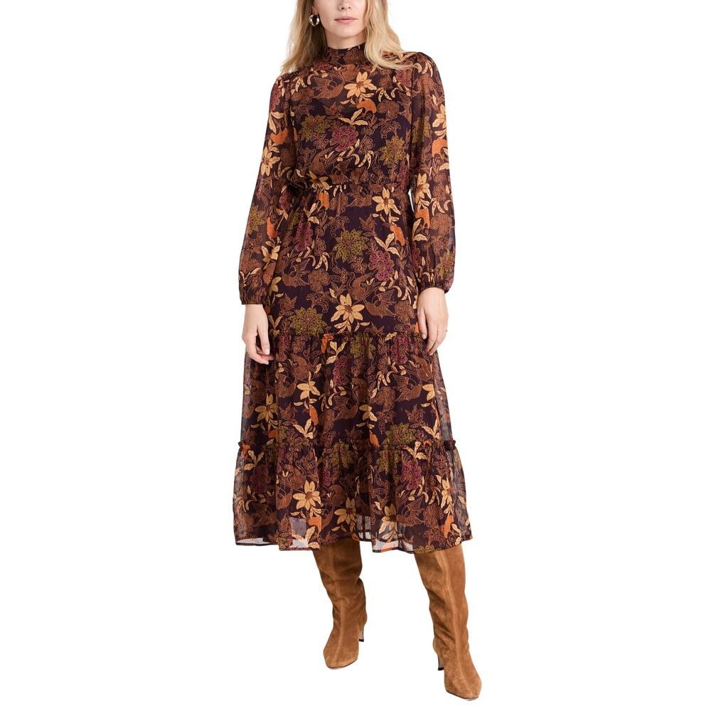 Lost + Wander Floral Burgundy Wild Bergamot Dress Size S